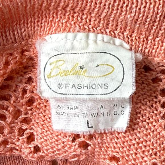 Vintage Open Knit Tie Front Cardigan Sweater Cottage Prairie Coastal Grandma L - Picture 6 of 7